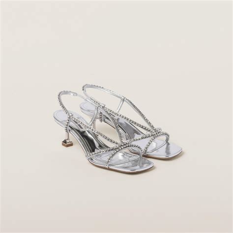 miu miu sandalen flach|Silver Metallic Leather Sandals .